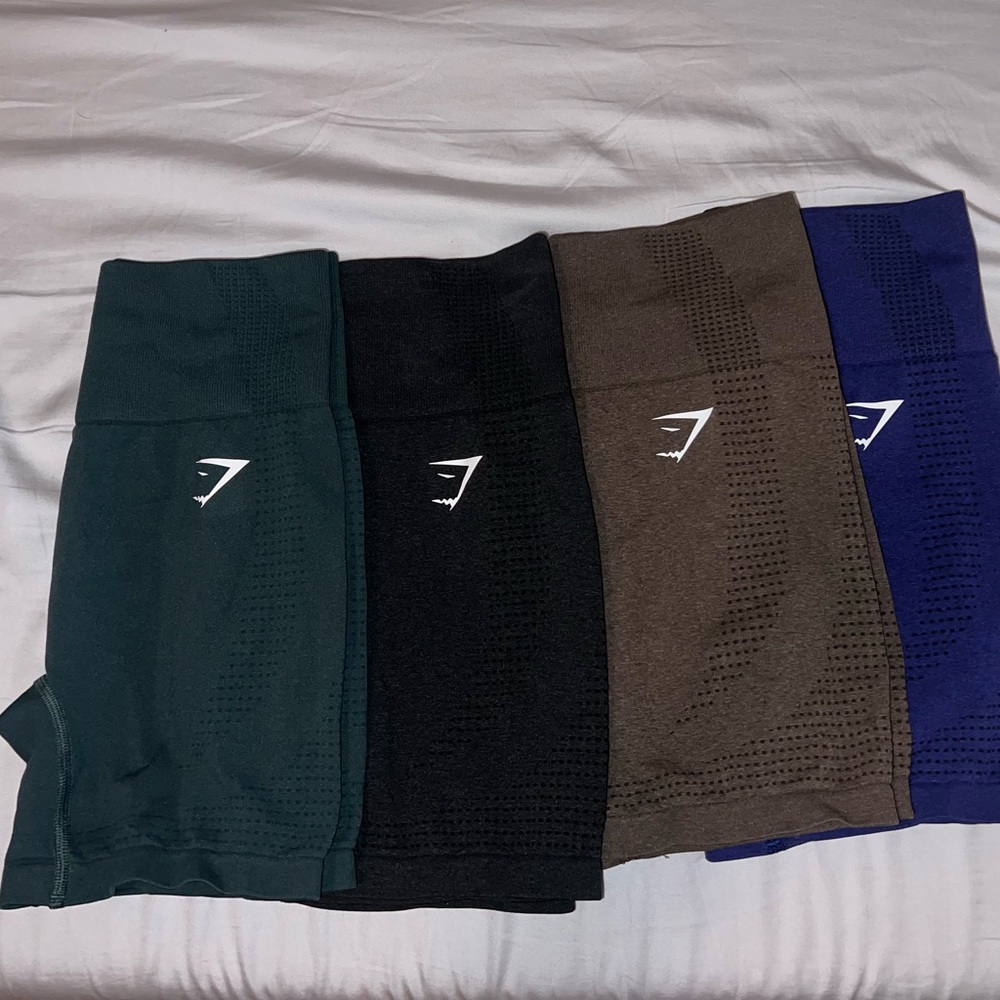 Gymshark vital Seamless 2.0 Shorts in Green, Black, Brown, and Blue